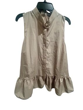 Engle Roberts Tan Ruffle Hem Sleeveless Peplum Top Medium NWT